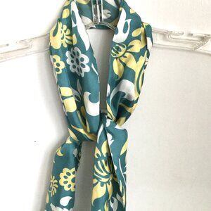 GAP Long Silk Block Print Botanical Floral Sky Blue Buttercup Scarf Necktie New
